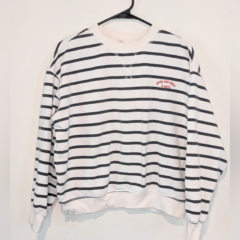 H&M|Sweaters|Hm Oversized Striped Perdu Mon Coeur A Paris Sweatshirt S